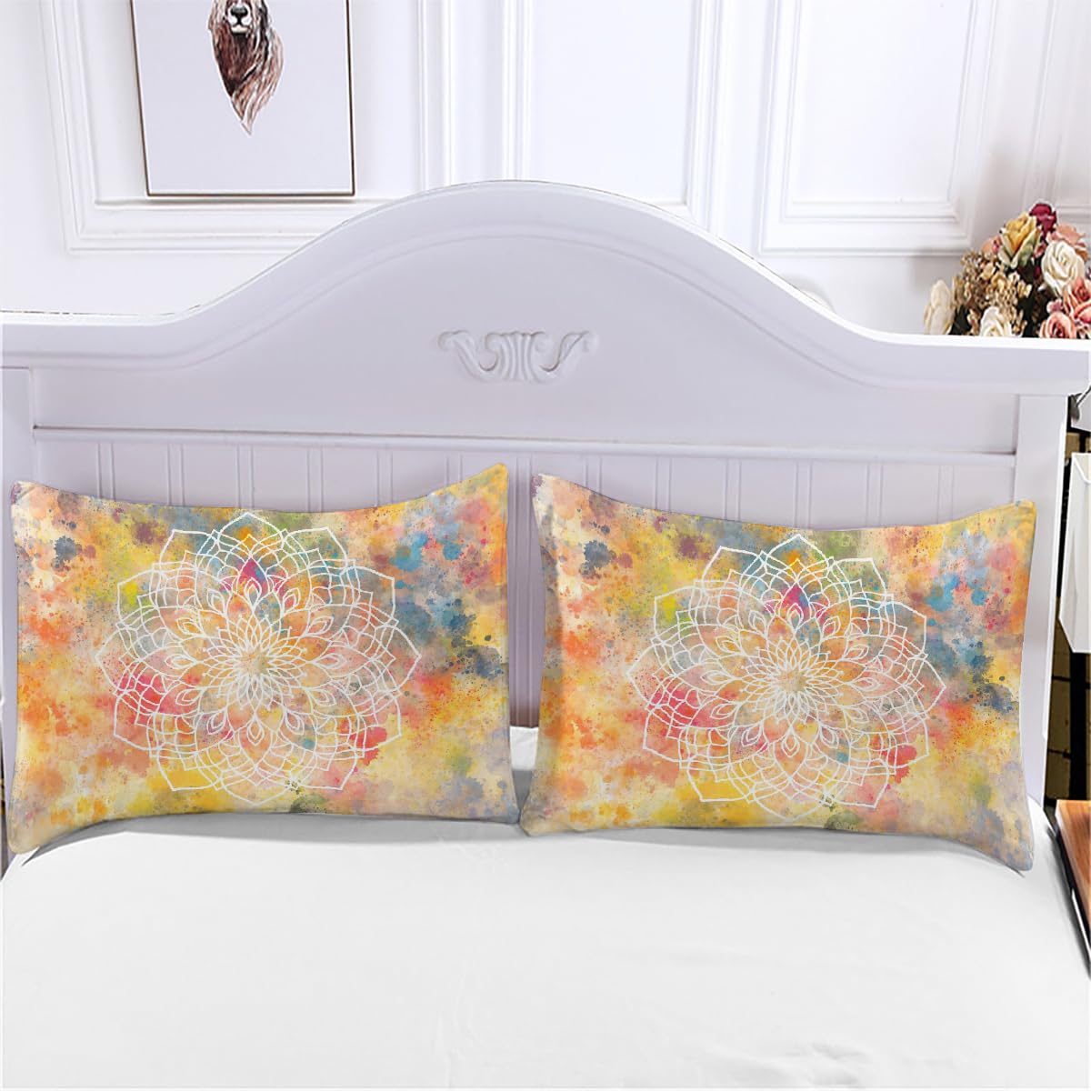 3D Mandala Bettwäsche Set 135x200 cm 4teilig Microfaser Warme Sommer Weich Wendebettwäsche Retro Boho Bettbezug Kinderbettwäsche mit 2 Kissenbezug 80x80 cm（Stil 205-8）