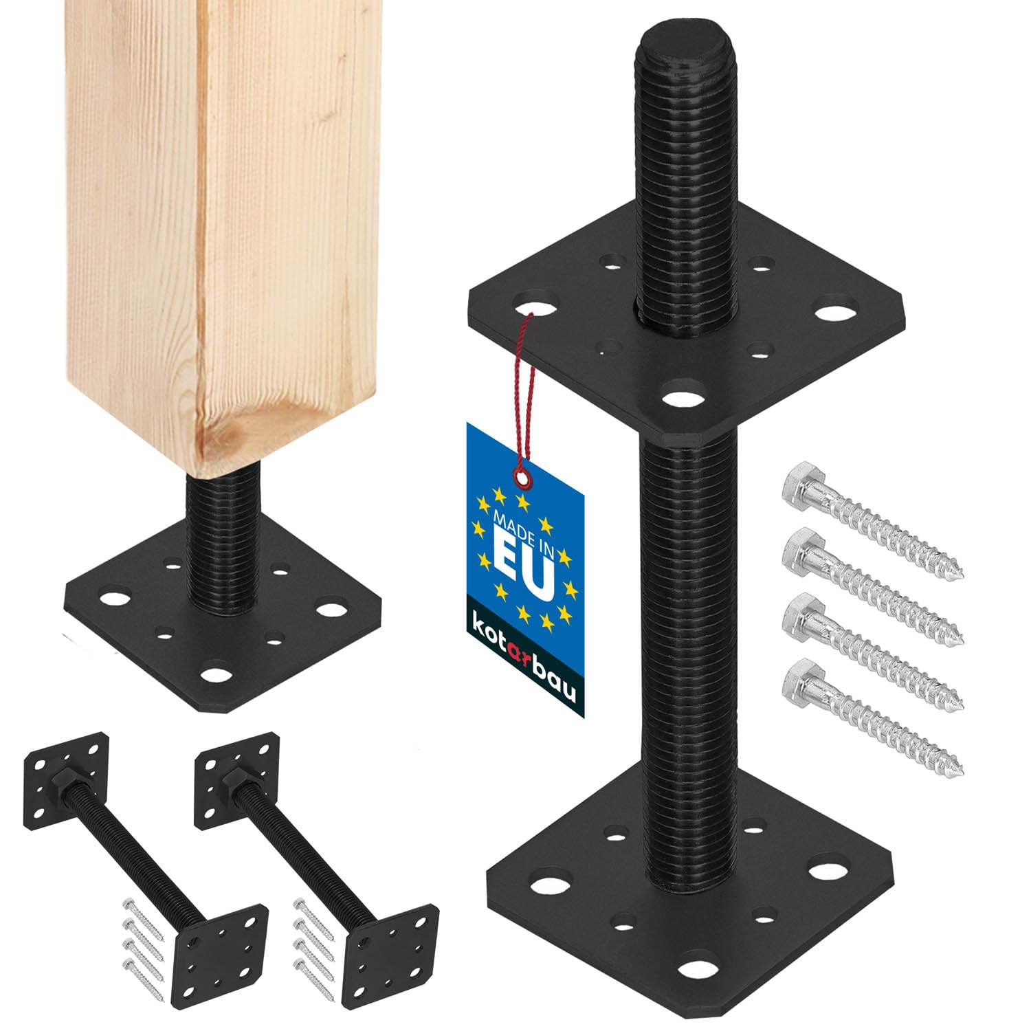 KOTARBAU® Lot de 2 supports de poteau en acier thermolaqué, 80x80x250 mm, anthracite. Douille à enfoncer ou à visser, réglable en hauteur. Parfait pour poteaux, solives et ancrage au sol.
