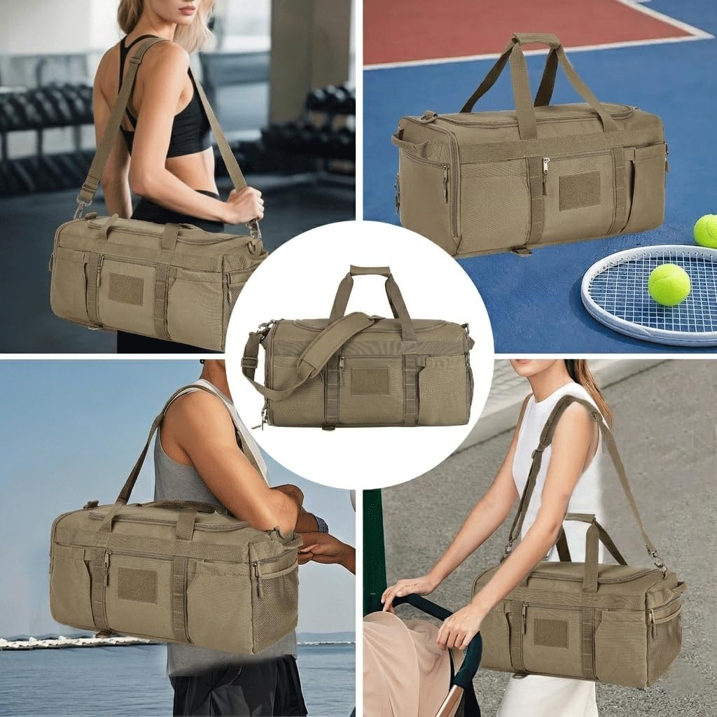 Large Capacity Tactical Duffle Bag with Shoe Compartment & MOLLE Webbing, Multifunctional Sports Gym Bag for Men Women, 45L Travel Overnight Backpack for Work (green)