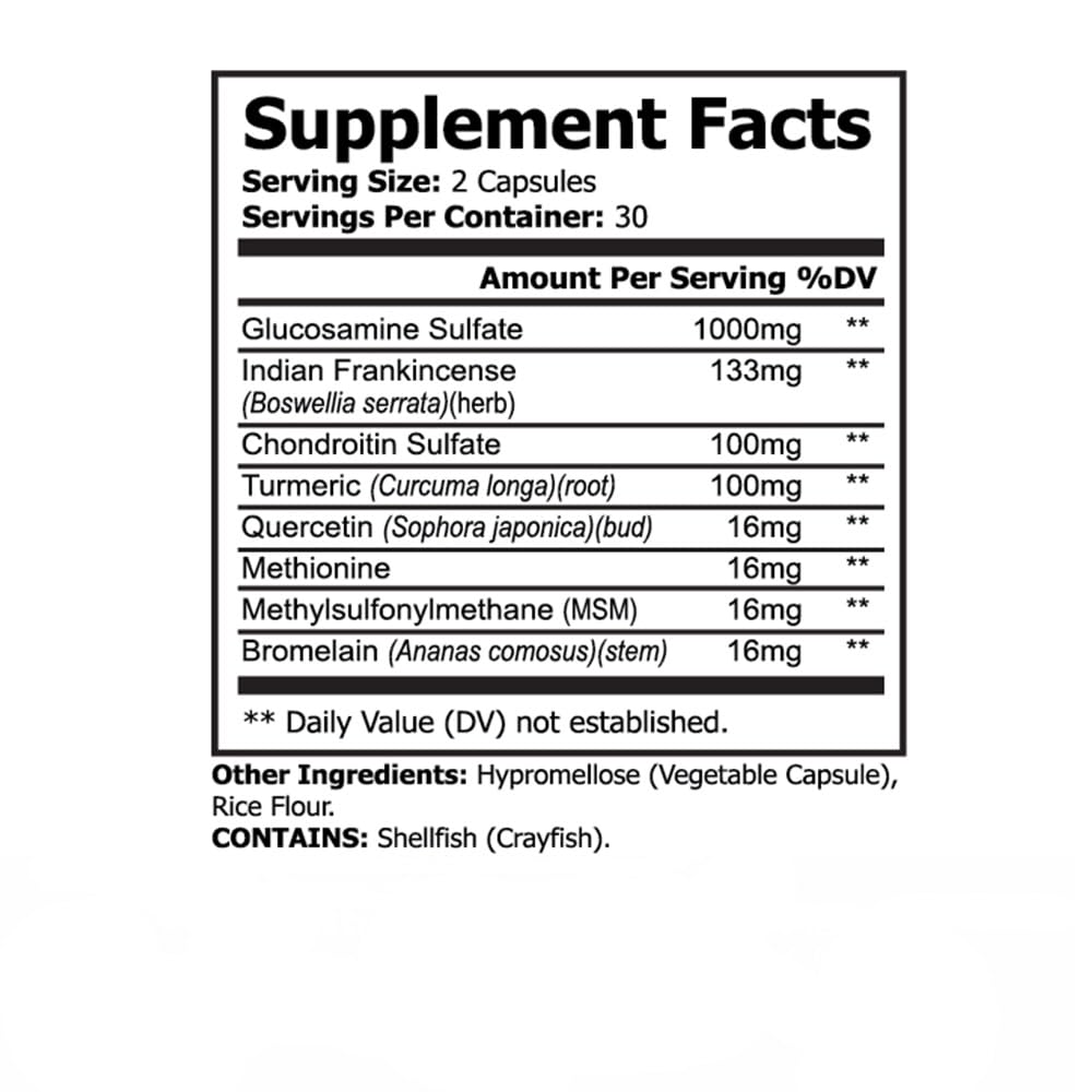 PureNature Joint Rest - Joint Support Supplement with Glucosamine, Chondroitin, Boswellia, MSM, Turmeric, Bromelain, – 60 Capsules — Amazon image 2