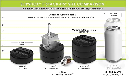 Miniatura 5 de Stack-Its - Elevadores de cama ajustables de 1 pulgada (juego de 8) elevadores de altura de 1 pulgada, 2 pulgadas o 3 pulgadas, elevadores negros