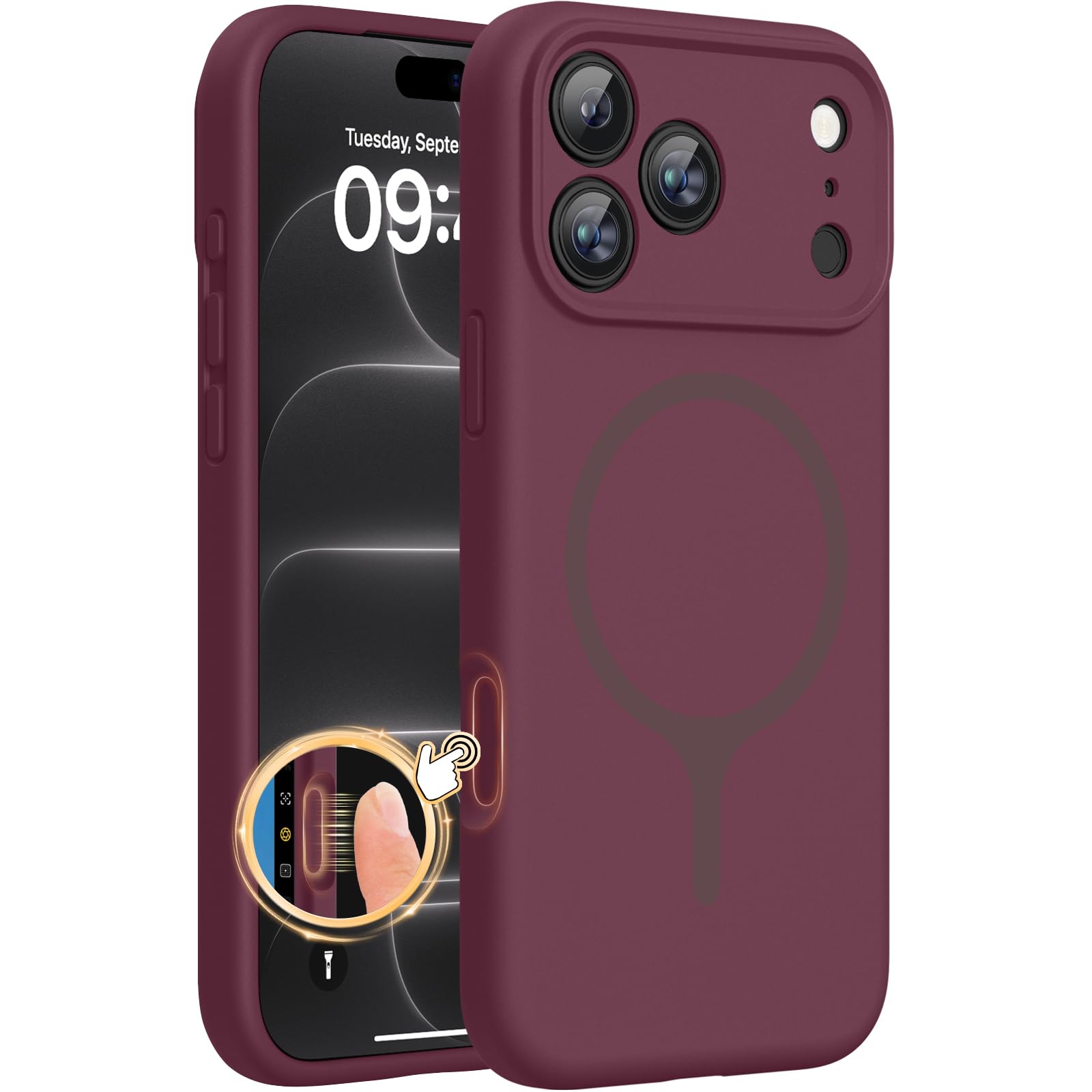 Miracase Silicone & Magnetic for iPhone 18 Pro Max Case, Wine Red | Compatible with MagSafe, Camera Control Cover, Premium Silicone Cover Shockproof Drop Protection Phone Case for 18 Pro Max