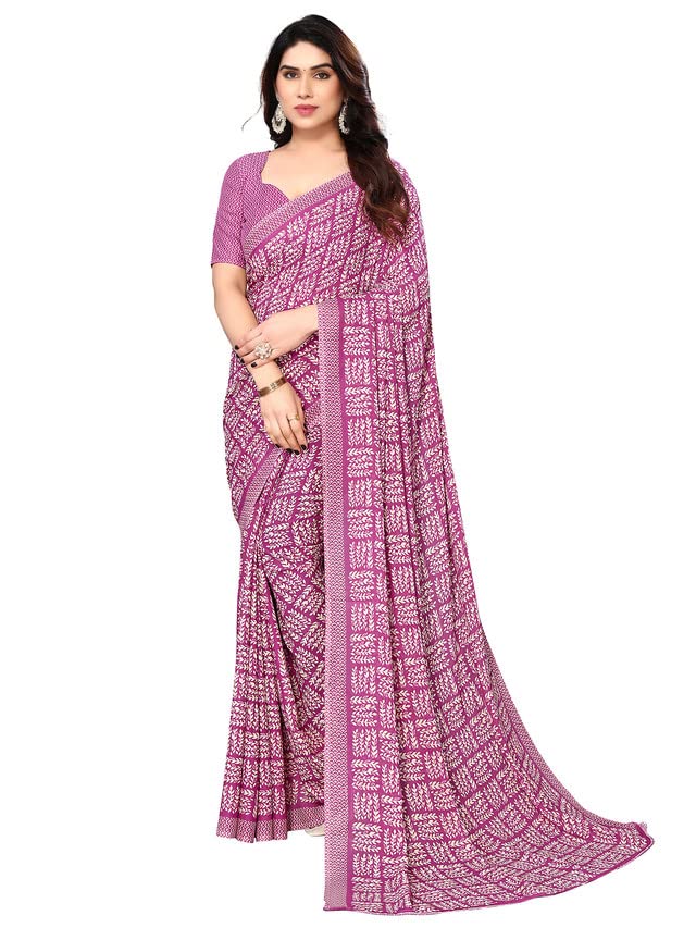Women's Printed Georgette (Ranial) Saree With Unstitched Blouse