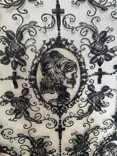 55 Inch Lace Fabric Soft Black Skull Lace Fabric Cross