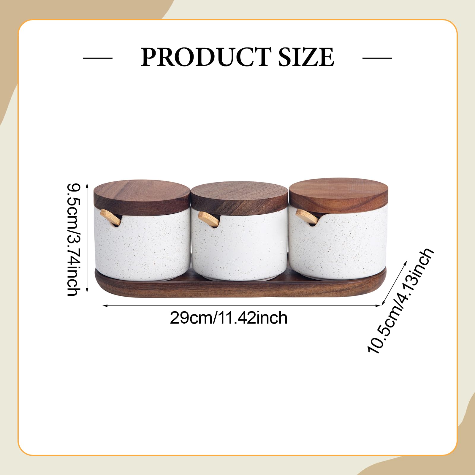 MagiDeal Barattolo per condimenti, zuccheriera in Ceramica con Coperchio in Legno, Ciotola Creativa per Sale, condimenti per tè, caffè macinato, Zucchero, casa, 3 Pezzi