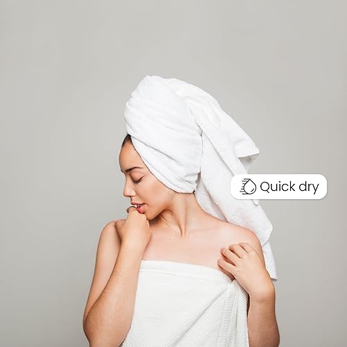 Miniatura 2 de MIZT Toalla de baño grande, toalla 100% algodón, 30 x 60 pulgadas, peso ligero, súper absorbente, secado rápido, toallas para uso diario (blanco)