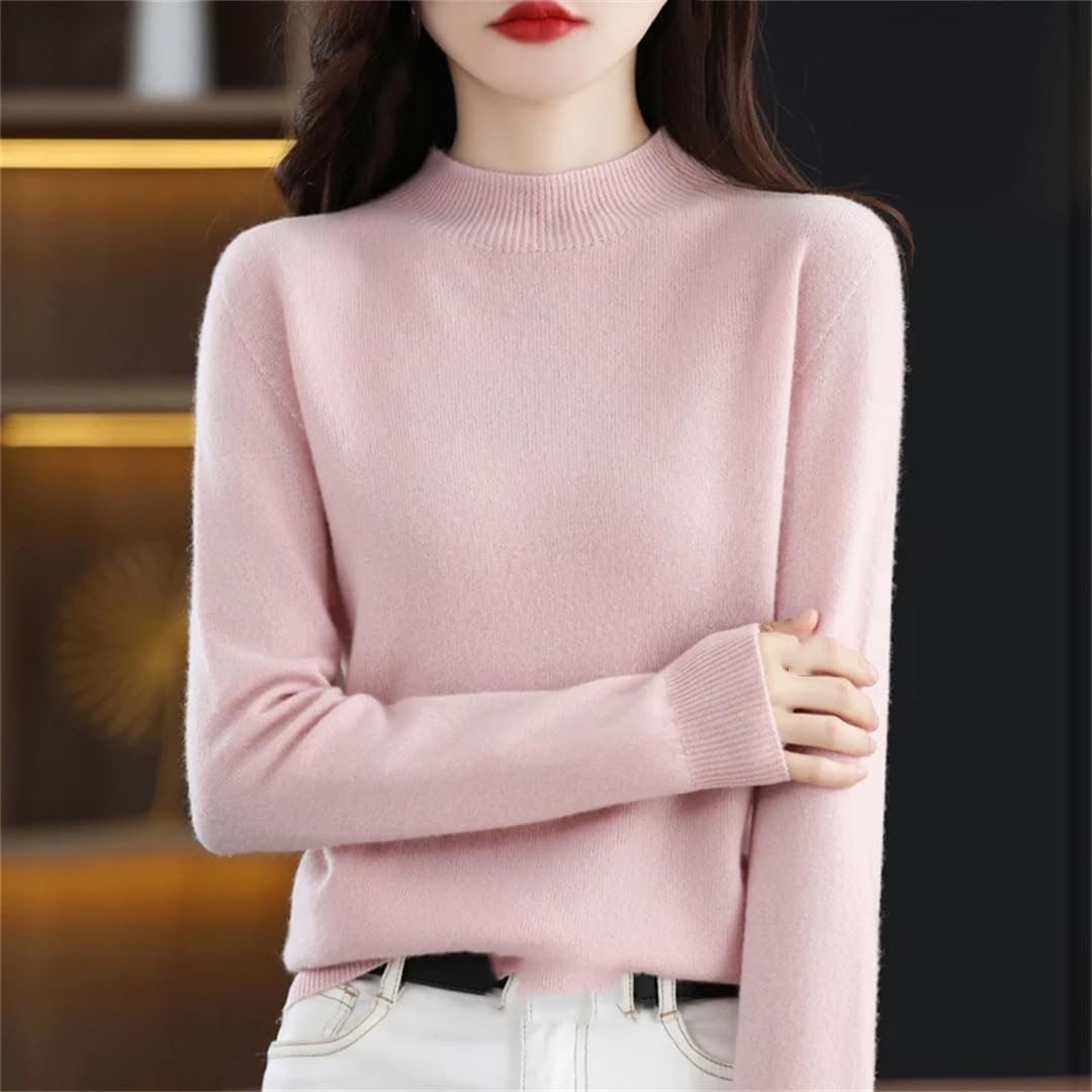 Maglione da donna in lana merino, a collo alto, lavorato a maglia, invernale, caldo, a maniche lunghe