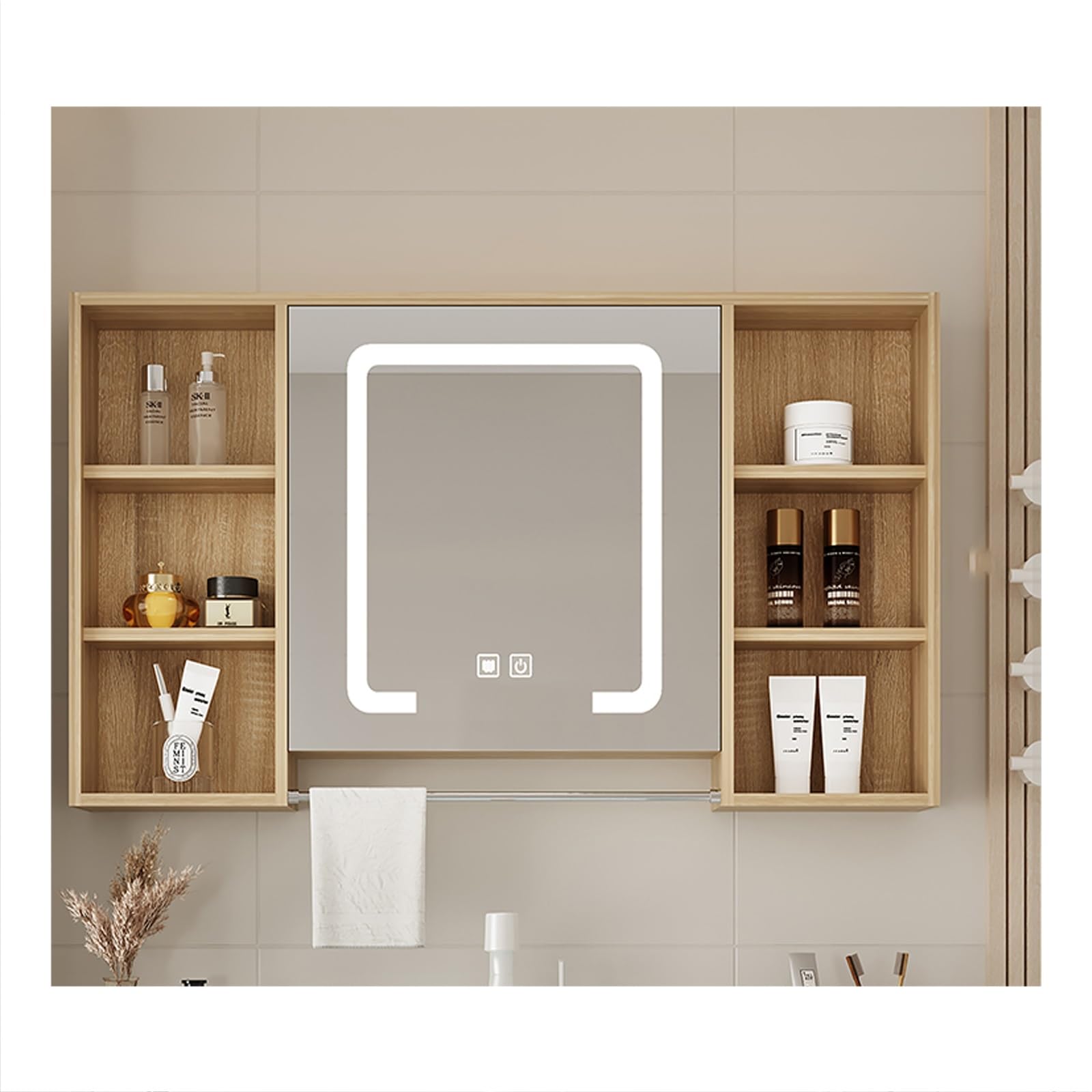 FLYIODFCXV bathroom mirror cabinet, Large Storage Capacity, High-Definition Mirror, Suitable for Multiple Scenarios(Wood Color,90 * 70cm/35.4 * 27.5in)