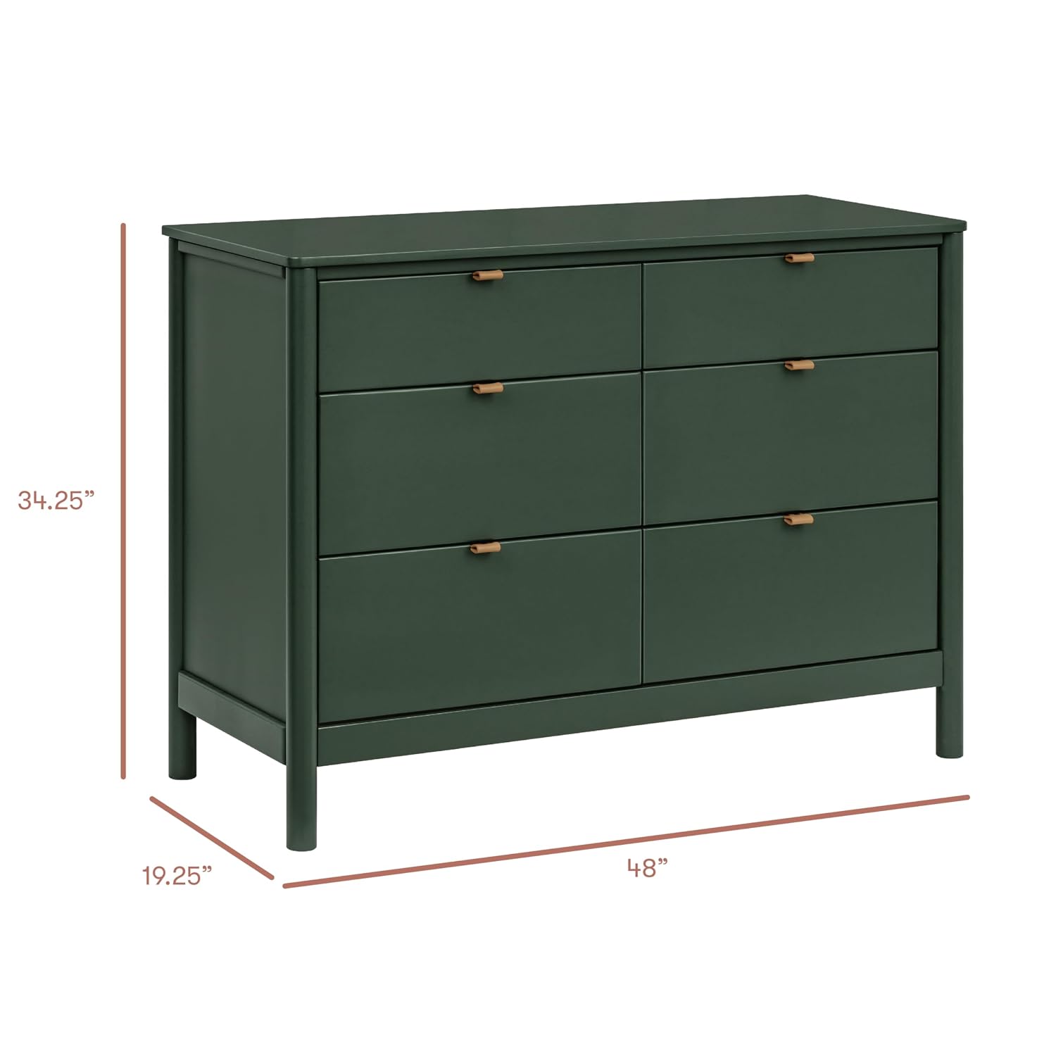 Babyletto Bondi 6-Drawer Assembled Dresser in Forest Green with Vegan Leather Drawer Pulls, Greenguard Gold Certified