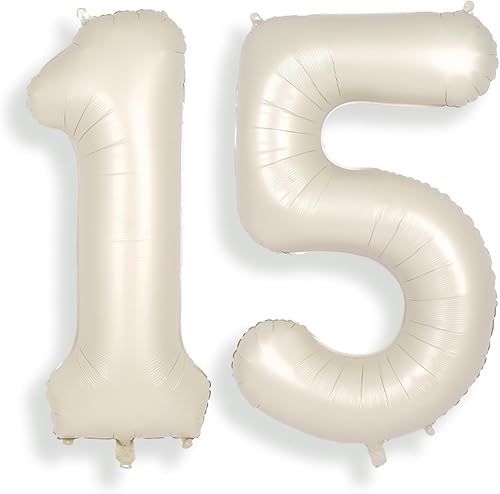 SUWEN Globos grandes de 40 pulgadas color blanco crema con el número 15, globos de helio de aluminio grandes del 0 al 9, decoraciones de fiesta de disponible en Yaxa Peru