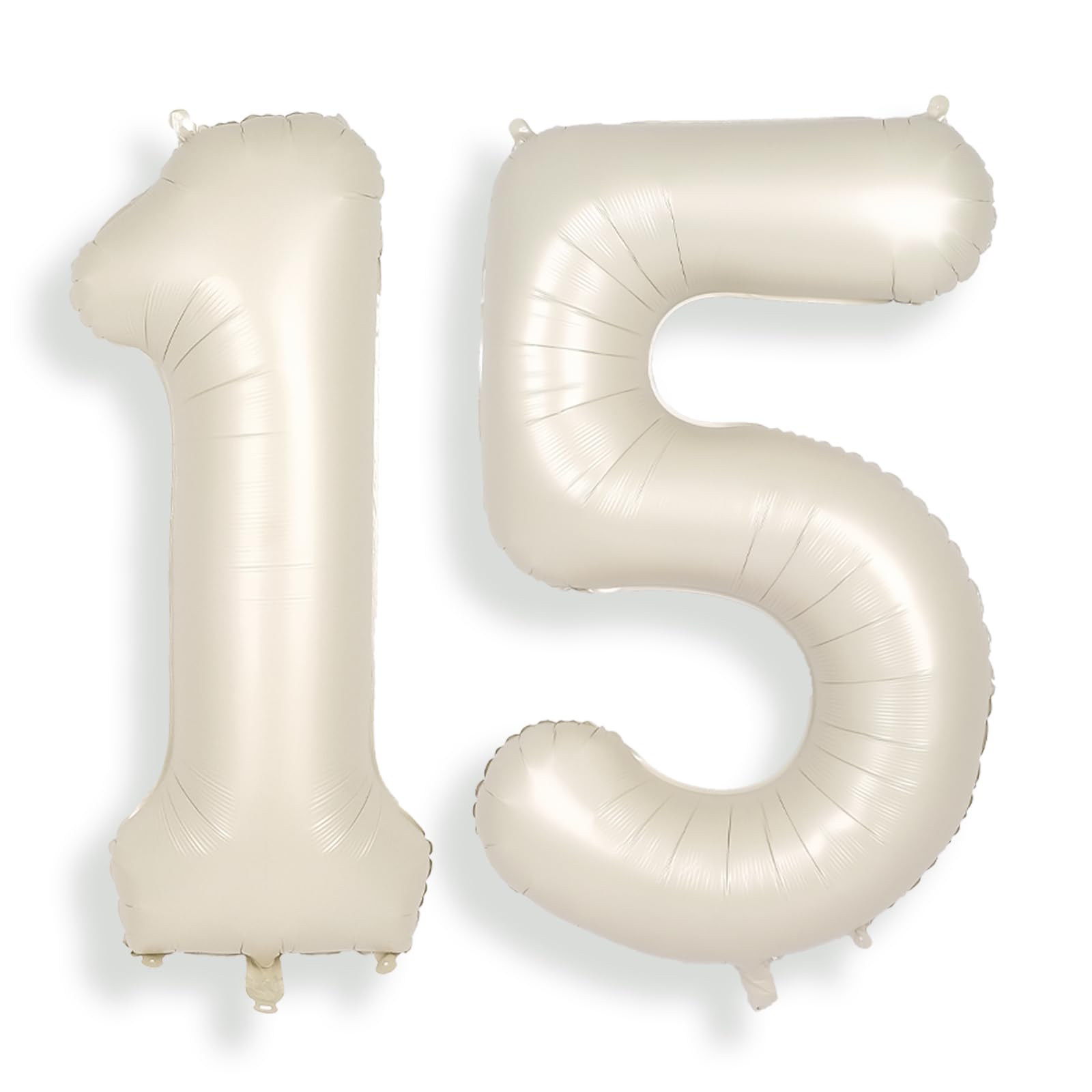 SUWEN 40 Inch Cream White 15 Number Balloon Foil 0-9 Birthday Big Numbers — image 1