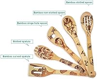 Vista 2 de Juego de 5 cucharas de madera para cocinar, cucharas de bambú talladas, accesorios de cocina para cocinar, utensilios de cocina, espátulas, regalos