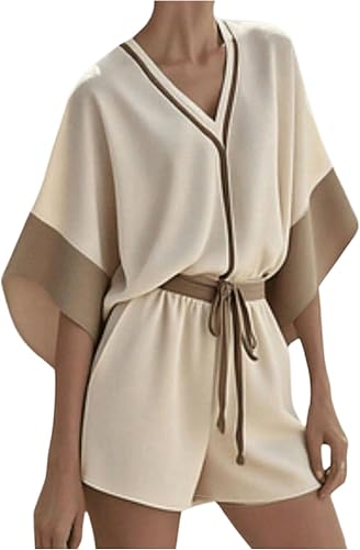RoseSeek Women's 2 Piece Summer Outfits Contrast Trim Dolman