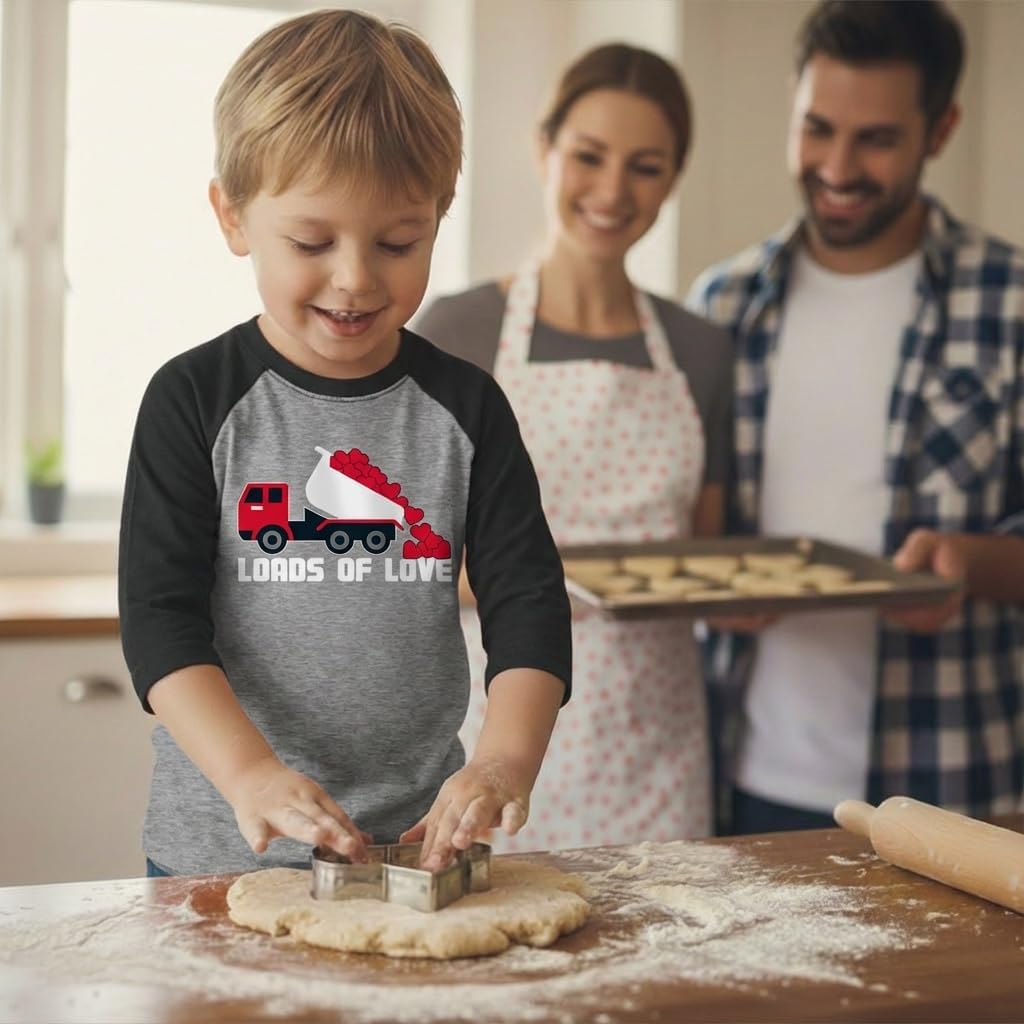 Tstars Boys Valentines Day Shirt - Truck Loads of Love, Dabbing Heart - Toddler Kids Raglan 3/4 Sleeve T-Shirt