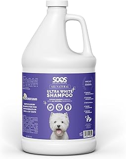 Soos Pet All Natural Ultra White Hypoallergenic Shampoo for Dogs and Cats Luxurious Shampoo Enhance The Natural Brightness, Looking Vivid White - 1x (4L Gallon)