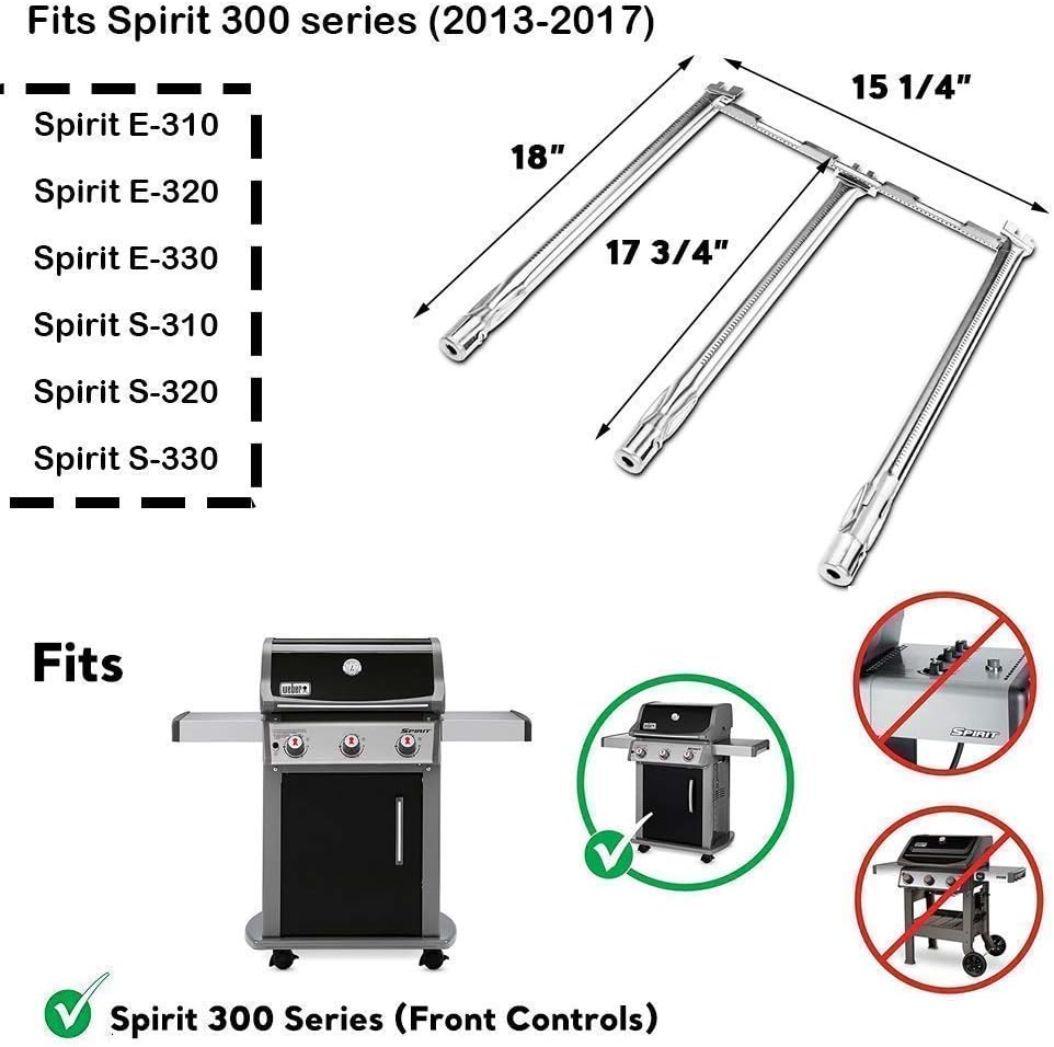 Uniflasy 7639 17.3 Inches Cooking Grates 69787 Grill Burner and 7636 Flavorizer Bars for Weber Spirit 300 with Front Control, Spirit E310, E320, E330, S310, S320, S330