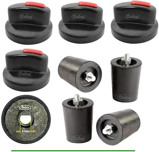 DELTA® Gas Stove Replacement Parts | Anti Slip Rubber Legs & Unbreakable PVC Push Type 8 MM Spindle Knob for All Major Brands Set of 4