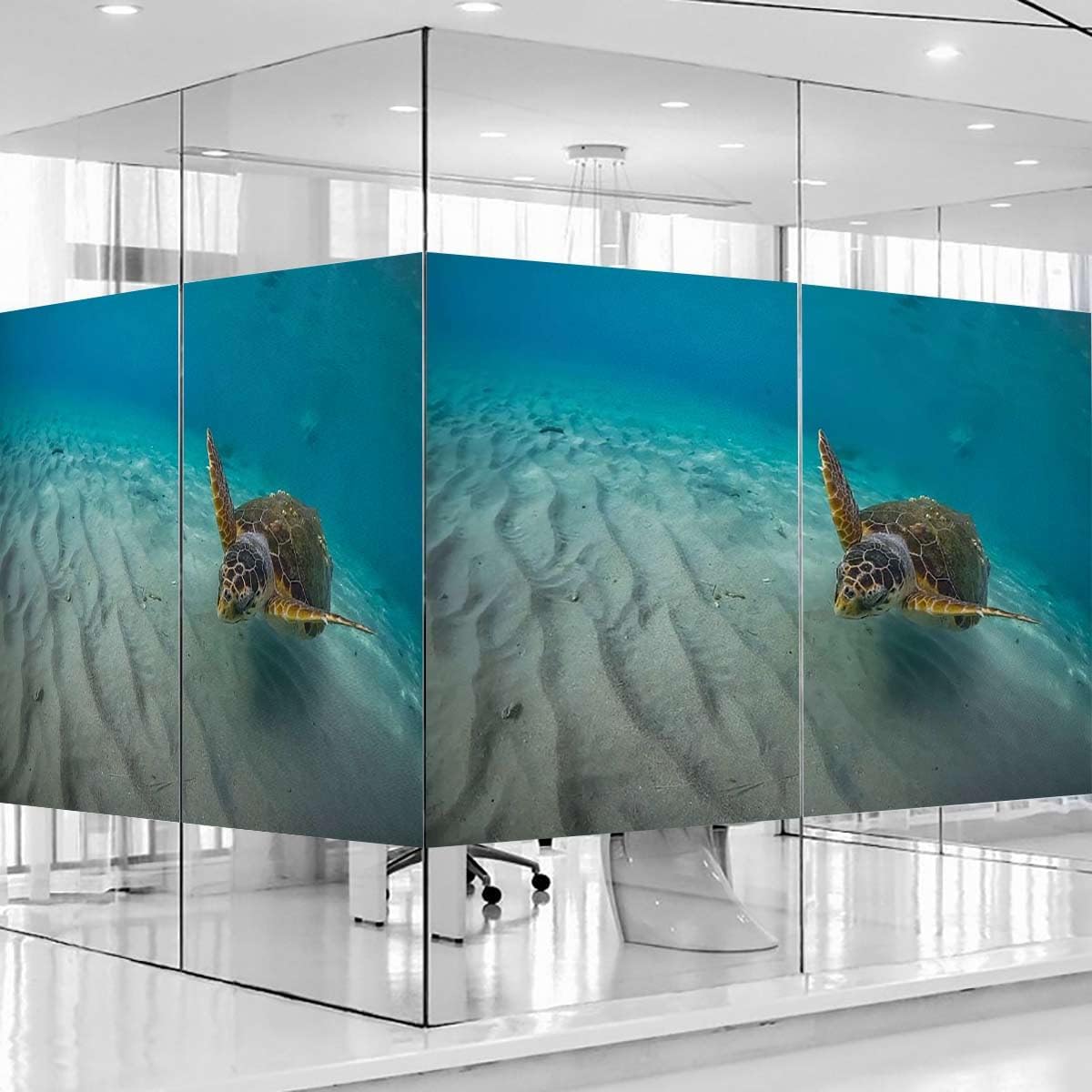 Beige Brown Blue Window Privacy Film Stained Glass Opaque Non-Adhesive Frosted Cling Glass Film Removable for Bathroom Shower Door Frosted Hawaiian Underwater Scuba Diving 35.4Wx55.1L-inch x2 Pcs