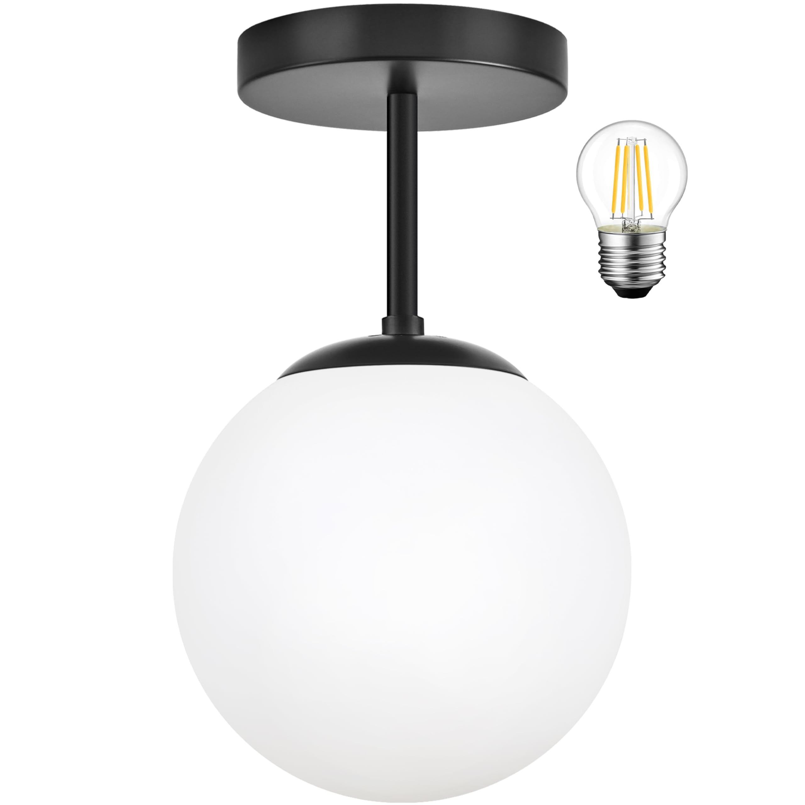 Photo 1 of 6" Mid Century Modern Globe Semi Flush Mount Ceiling Light Fixture Frosted Glass with Black Finish1-Light Globe Glass Ceiling Lights for Aisle Porch Stairway Closet Kitchen Laundry Room (Bulb Incl.)