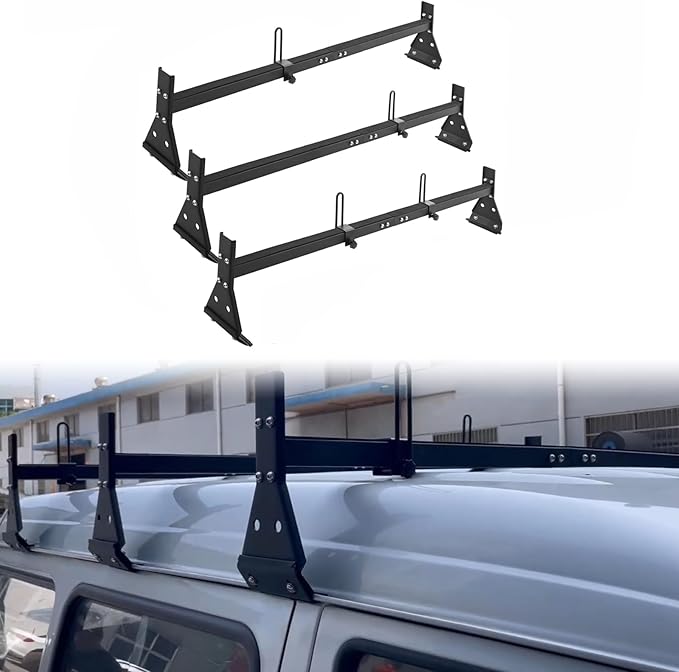 Universal Van Ladder Roof Racks, 3 Bars, Adjustable Matte
