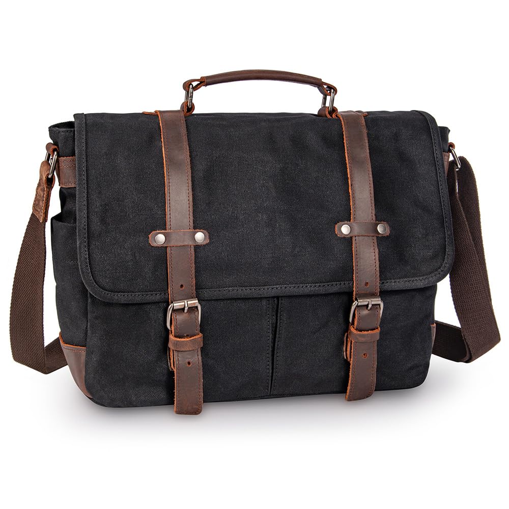 peacechaos Messenger Bag for Men, Briefcases Lightweight Men's Laptop Bag 15.6 inch Water Resistant Crossbody Satchel Bags (Black)
