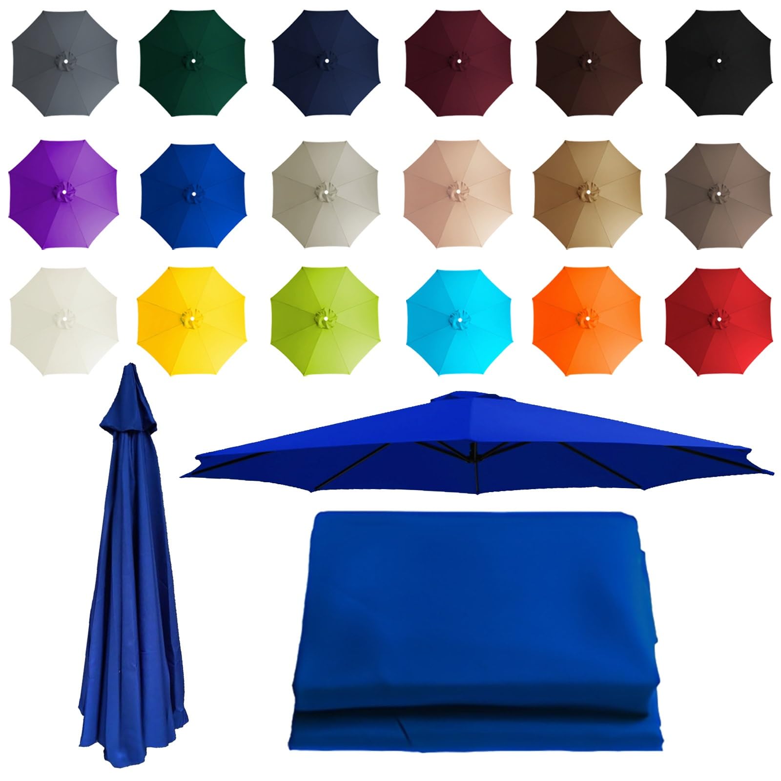 2-3.5m Replacement Parasol canopy for 8 Arms, Sun Umbrella Replacement Cloth, Garden Parasol Canopy Cover, Polyester Fabric, Not Umbrella Frame, For Backyard, Deck, Garden, Patio(Sapphire Blue,8 rib