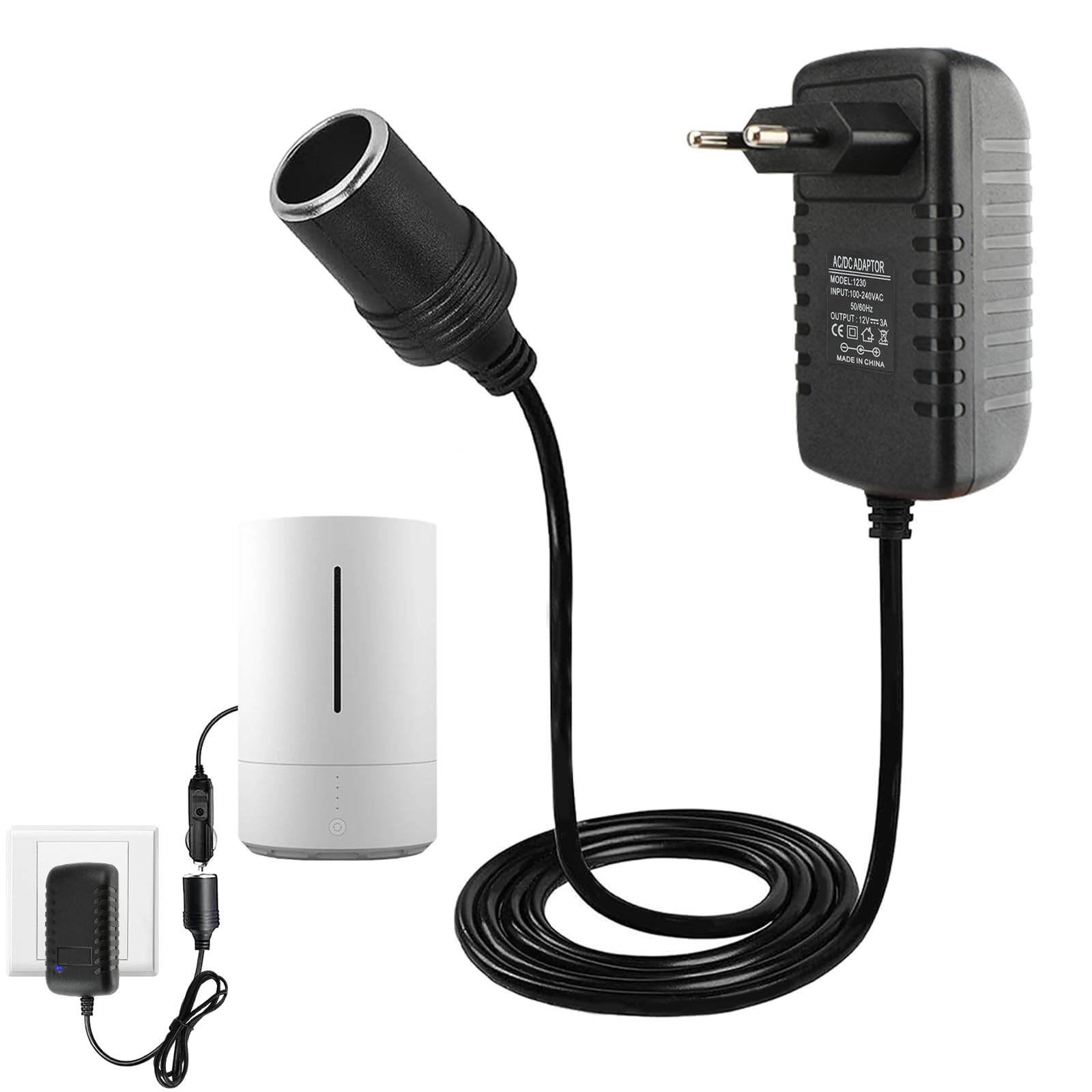 Adaptateur Allume-cigare 230V Vers 12V 3A - Transformateur Secteur Pour Voiture - 36W Chargeur USB Alternative