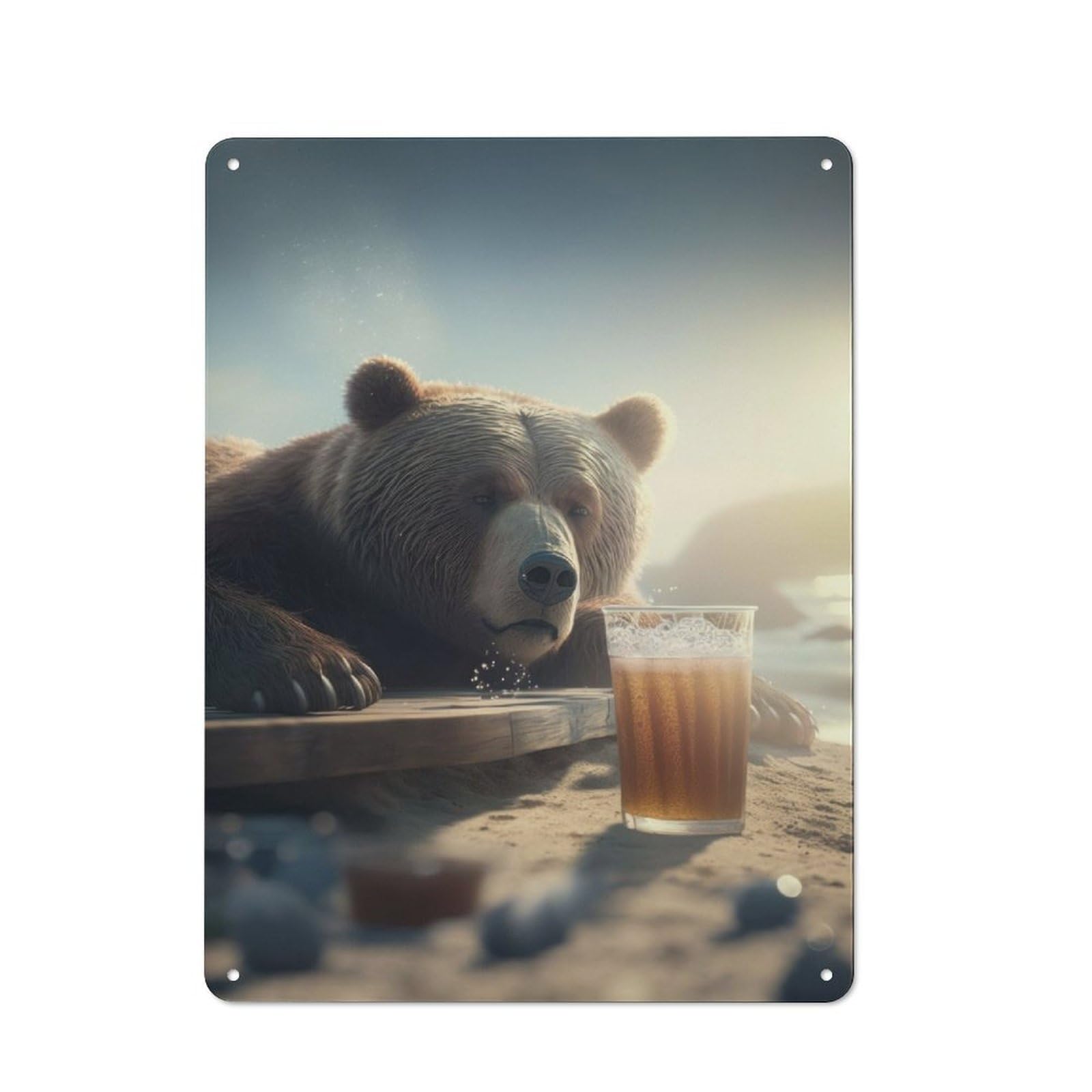 Junmoney Drunk Bear With Beer Vintage Tin Sign 40X30cm With For Man Cave Or Games Room, For Games Room Collectors
