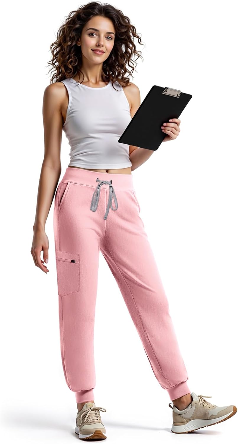 Women's Scrub Pants, Mid Rise Slim Fit Cargo Joggers with Pockets and Adjustable Drawstring Waistband for Women - Image 7
