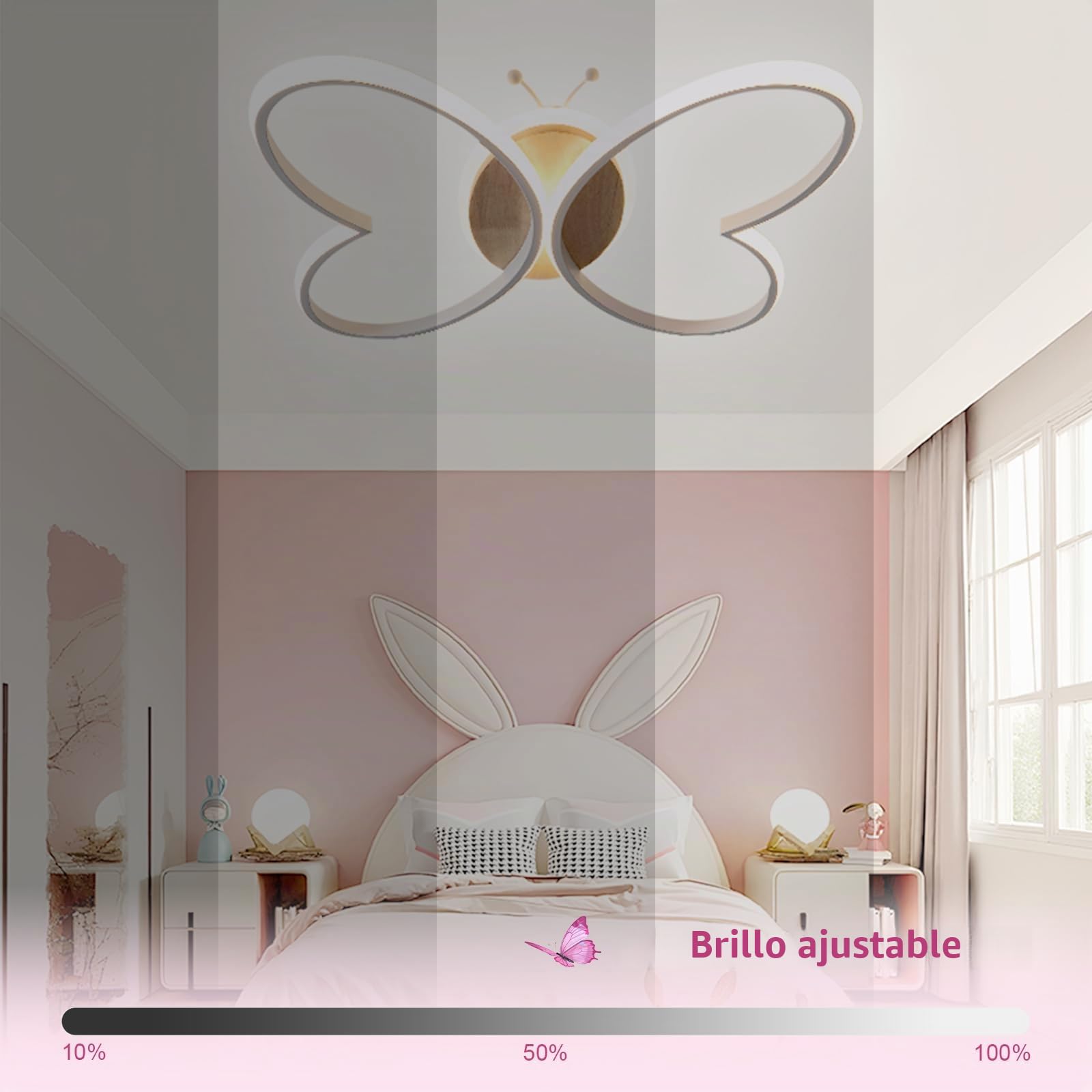 Lampara Infantil Techo, LED Lámpara de Techo Habitación Infantil con Mando a Distancia con Función de luz Nocturna, Plafon Led de Butterfly (Blanco, 38CM)