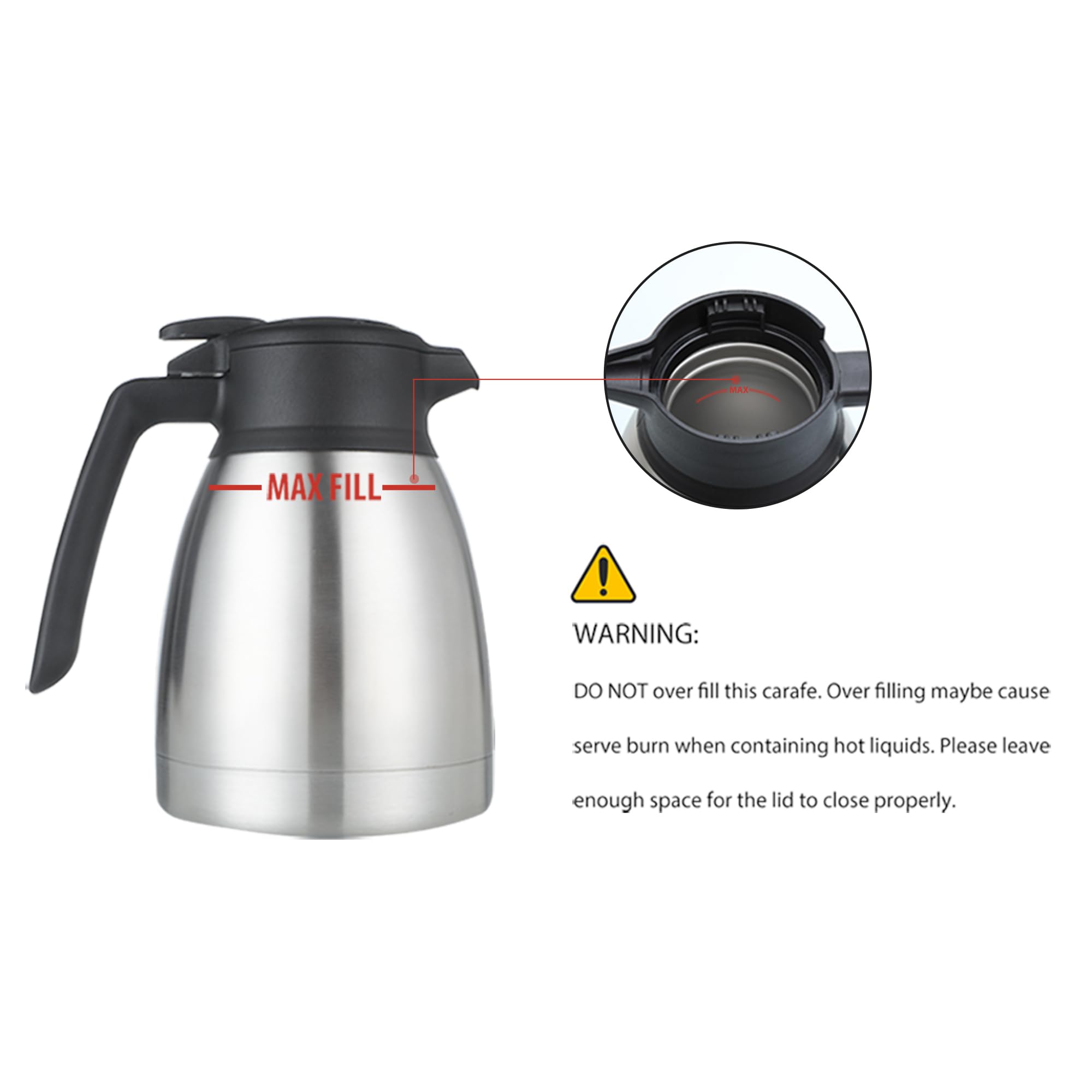 Jarra térmica de café de 34 onzas/1 litro, dispensador de bebidas calientes aislado, dispensador de café al vacío de acero inoxidable de triple pared para mantener el agua, té, café caliente o frío