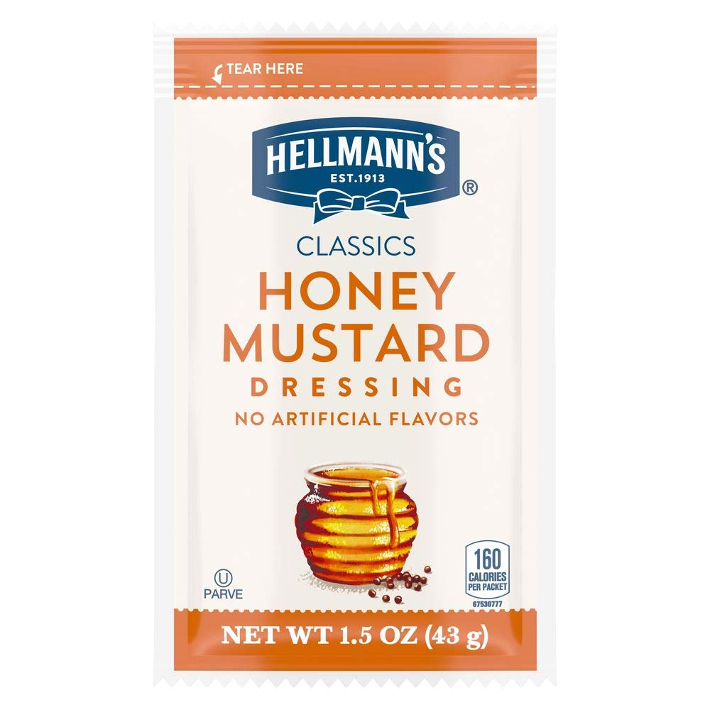 Hellmann's Classics Honey Mustard Salad Dressing Portion Control Sachets Gluten Free, No Artificial Flavors or High Fructose Corn Syrup, Colors from