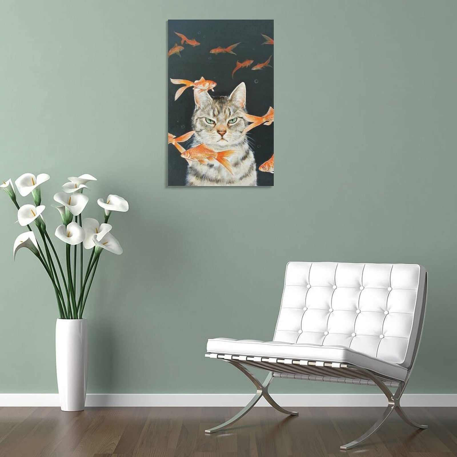 Amazon.co.jp: おしゃれ 猫柄 金魚 ネコ 魚を見つめる 猫 アートパネル