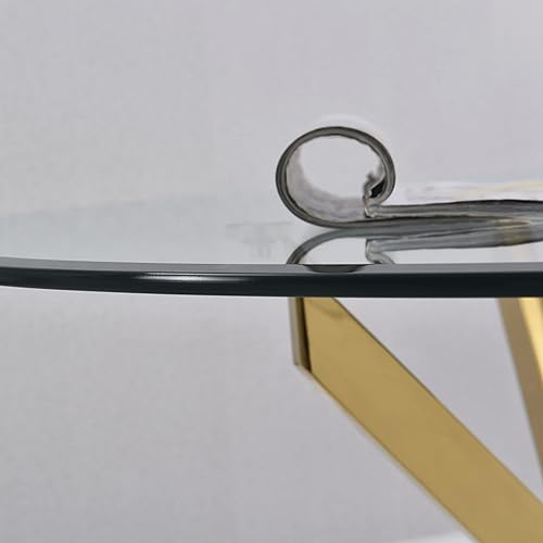 Miniatura 9 de SSLine Mesa de comedor de cristal para cocina, mesa redonda moderna con tapa de vidrio templado y patas doradas de acero inoxidable con diseño X