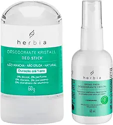 Desodorante Cristal 60g Herbia e Spray 60ml Melaleuca Higieniza e Melhora o Cristal Herbia