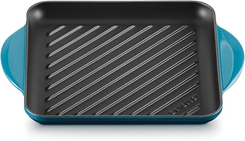 Le Creuset Parrilla cuadrada de hierro fundido esmaltado, 9.5 pulgadas, verde azulado profundo