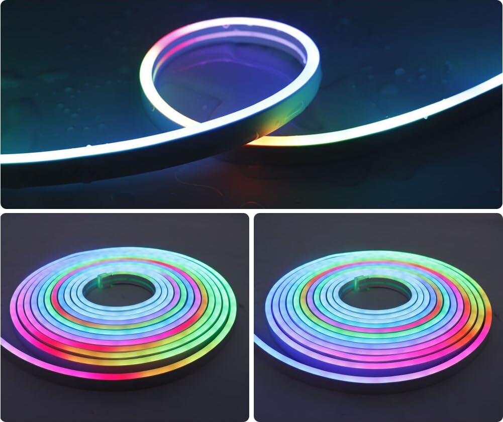 Xnbada WS2811 16.4FT T0612 Addressable RGB LED Neon Lights,DC12V Waterproof Flexible Neon Sign Dream Color Rainbow Rope Light for Bedroom Outdoors Decor