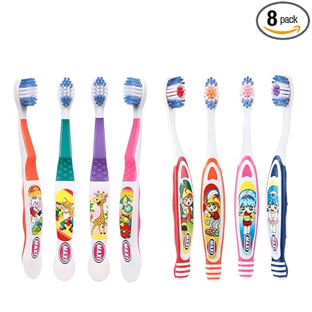 MAXI Oral Care Junior Pack of 8-(4 Kids) Dolls Junior Toothbrush & (4 Kids) Bunty Bubli Junior Toothbrush