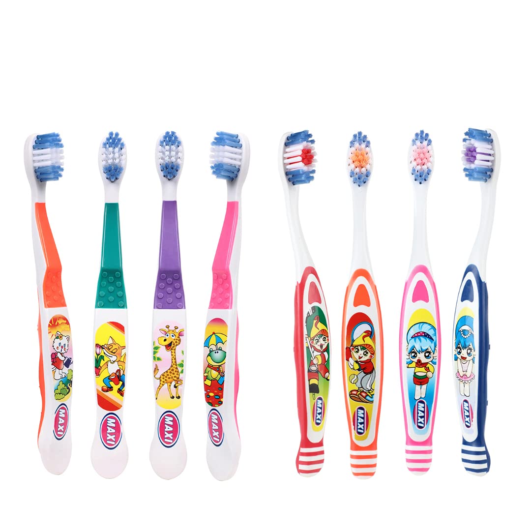 MAXI Oral Care Combo Of 8(4 Kids) Dolls Junior Manual Toothbrush & (4 Kids) Bunty Bubli Junior Toothbrush, 8 pieces,Multicolour-image-21
