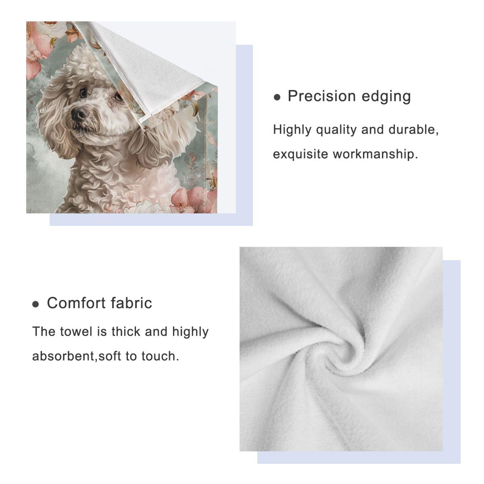 Set di 3 asciugamani morbidi in stile bohémien con fiori e cane floreale, 1 asciugamano da bagno, 1 asciugamano per le mani, 1 panno per yoga, bagno e cucina