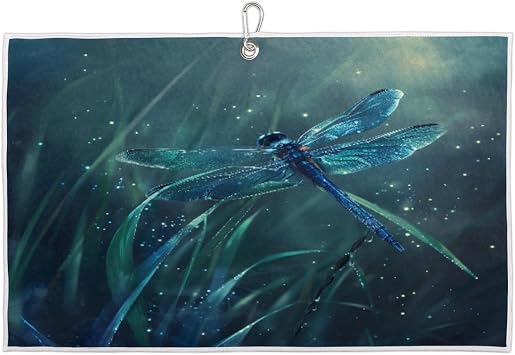 Blue Animal Dragonfly Leaf Golf Towel for Men Women Ultra-Absorbent Towels for Golf Bag with Clip Ball Cleaner Funny Accessories Gifts Golf Carts & Clubs Rag Tennis Towel Microfiber Design 24"x15"