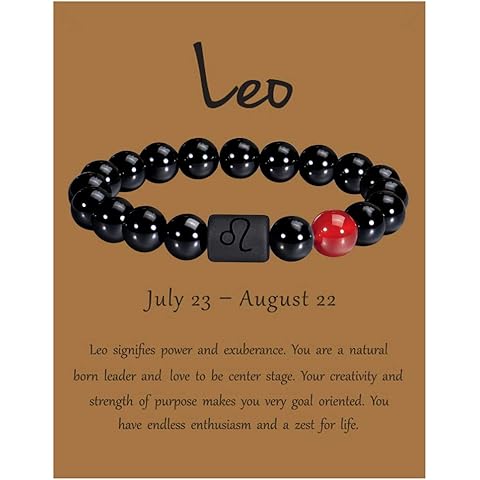 VLINRAS Zodiac Bracelet for Men Women, 8mm 10mm Natural Black Onyx Stone Star Sign Constellation Horoscope Bracelet Gifts