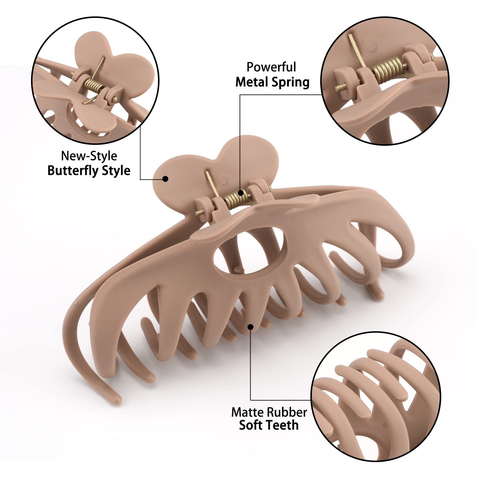 8 Pack 4.3 Inch Big Hair Claw Clips for Women Thin Thick Curly Hair, Large Matte Neutral hair Clips, Strong Hold jaw claw clip,Hair Accessories for Women