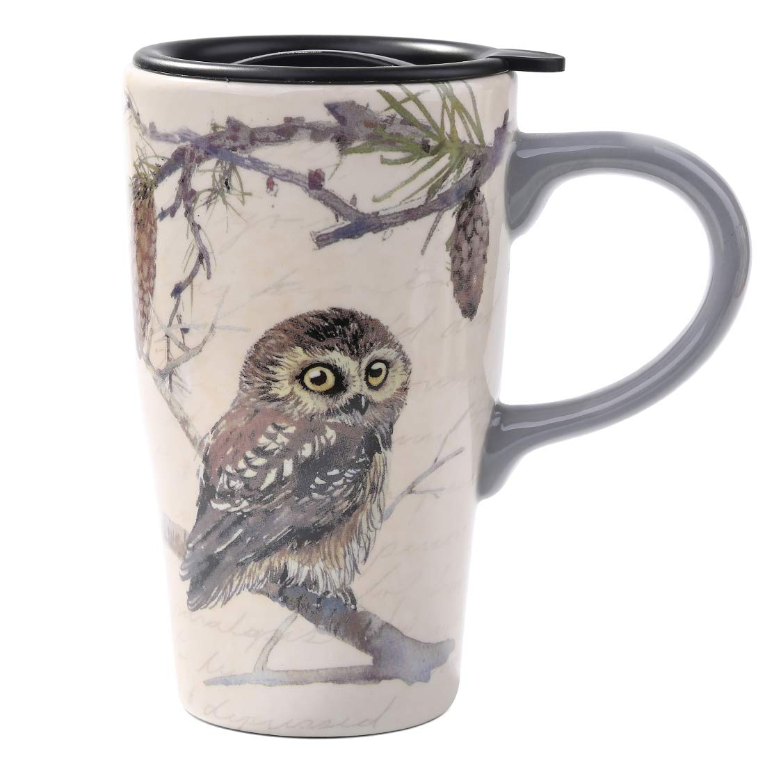 (Owl) - Minigift Ceramic Travel Coffee Mug 500ml Owl Cooffee Mug with Lid