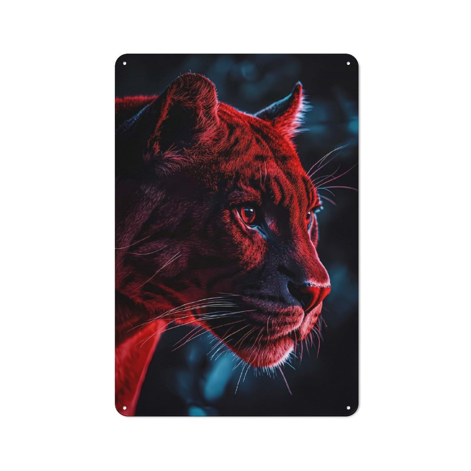 Red And Blue Panther Portrait Tin Wall Plaque 30x20cm, Rustic Cottage Wall Art for Dining Room, Cafe, Entryway Or Family Room