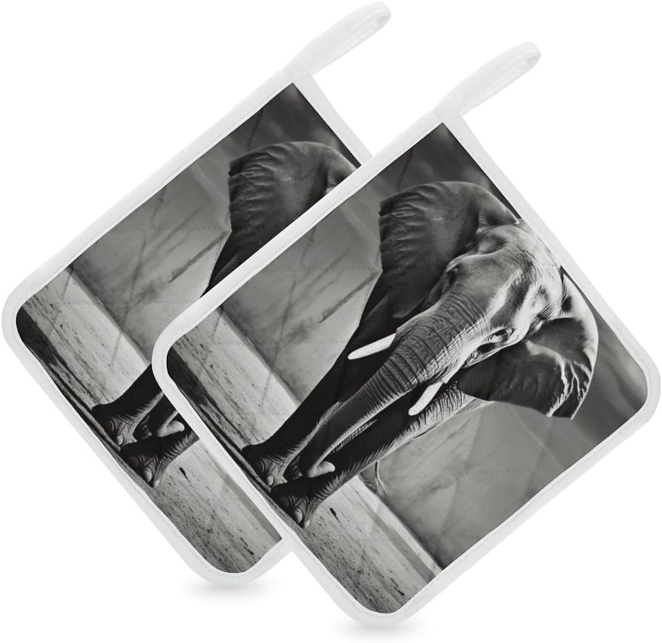 Black And White Elephant Polyester Heat Resistant Pot Pad Non Slip Anti Scald Hot Dish Mat Reusable Table Protector for Kitchen Hot Pot Mat Wear Resistant Heat Proof Table Pad for Countertop Dining Ro