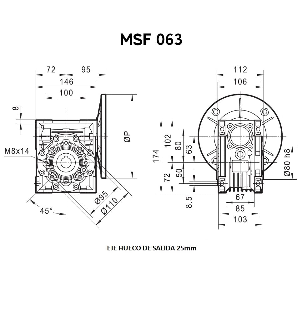 MOTORREDUCTOR MONOFASICO 220V 1,5KW / 2CV (186 RPM DE SALIDA) AM