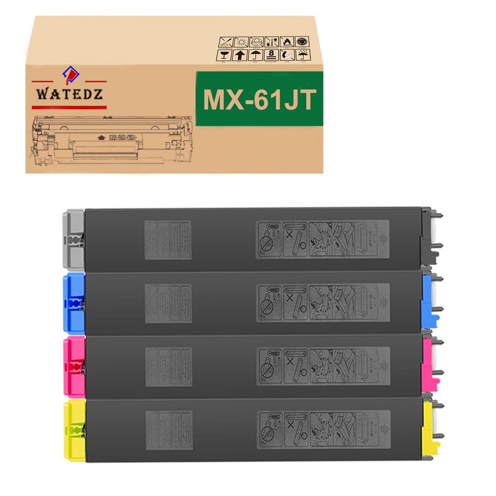 WATEDZ Sharp用 MX-61JT 大容量 MX-61JT-BA MX-61JT-CA MX-61JT-MA MX-61JT-YA 4色セット(ブラック シアン マゼンタ イエロー) 互換 トナーカートリッジ 国際規格ISO9001認証工場生産 対応機種：MX 2630FN 2631 2650FN 2661 3150FN 3161 3630FN 3631 3650FN 3661