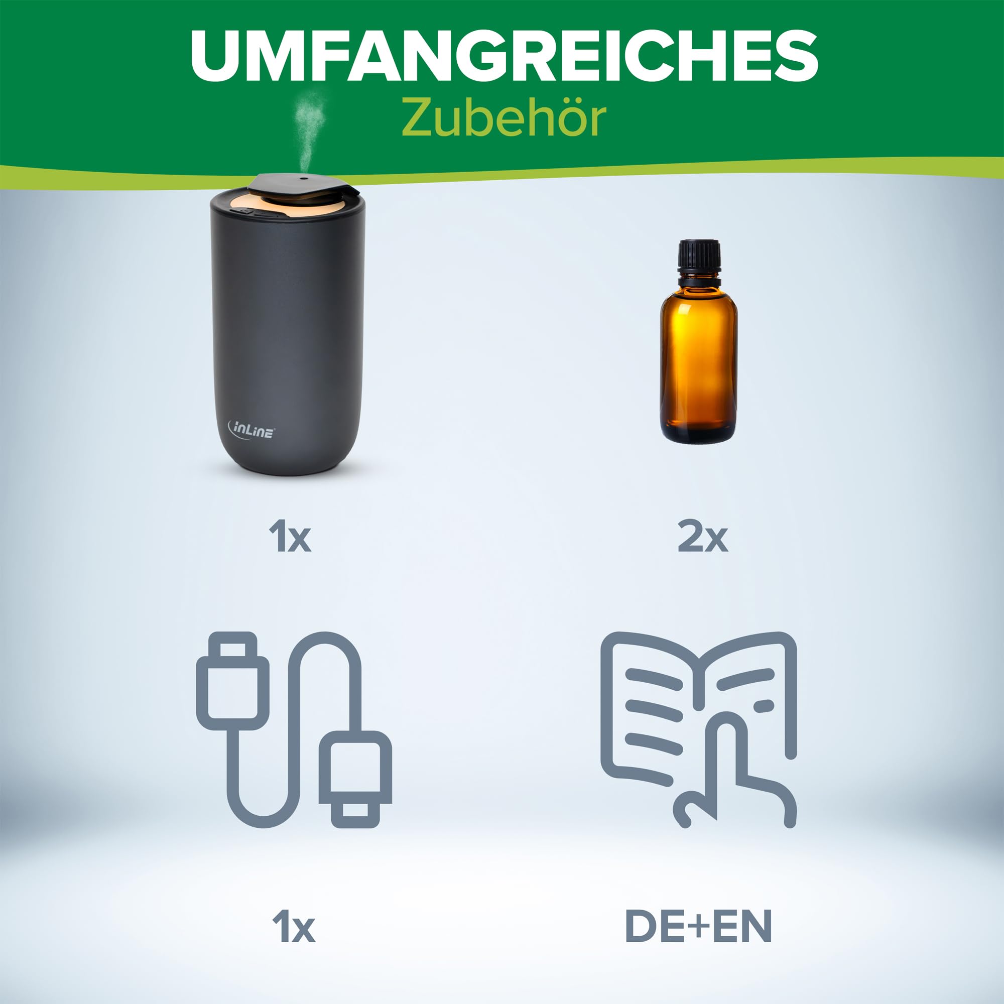 Inline Aroma Diffuser für Auto & Zuhause, wasserlos, mit Ambientelicht, Akku, Aluminiumgehäuse, titangrau, für ätherische Öle, Lufterfrischer, 40141, Anthrazit