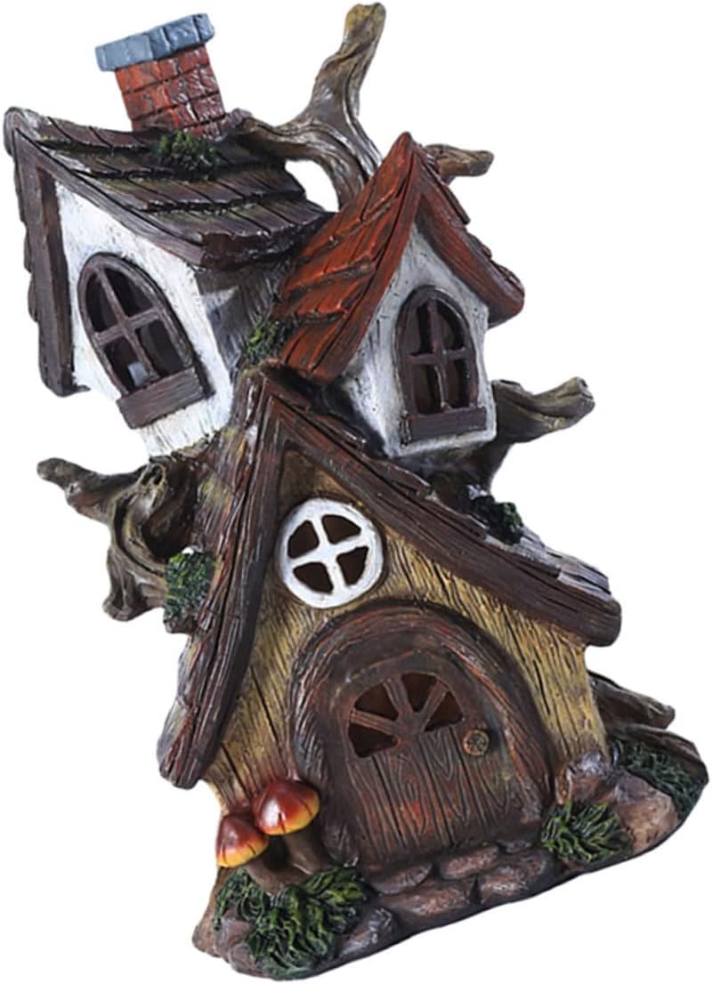 Mini House Shaped Resin Garden Decor Charming Double-Layer Fairy House Ornament for Indoor and Outdoor Use for Balcony and Garden Decoration